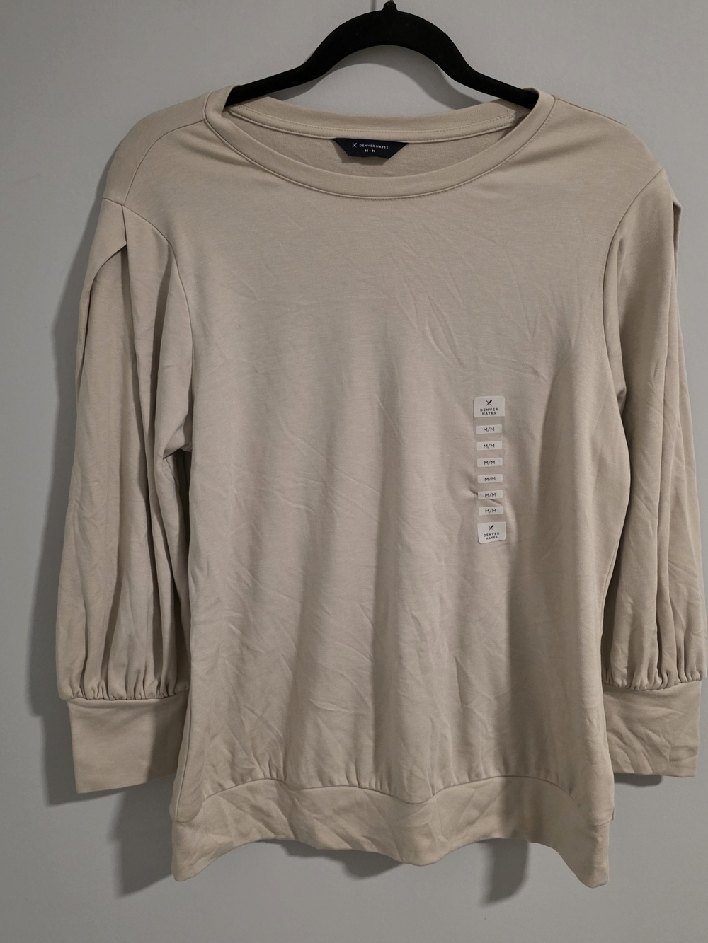 Denver Hayes Oatmeal Heather Long Sleeve Top Puff Sleeve Size Medium NWT - Picture 2 of 10